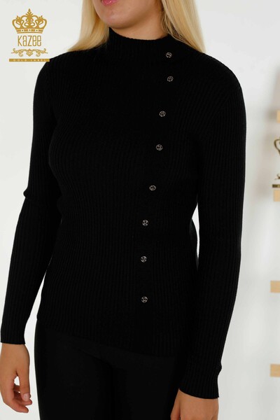 Großhandel Damen-Strickpullover - Knopf detailliertes - Schwarz - 30394 | KAZEE - 2