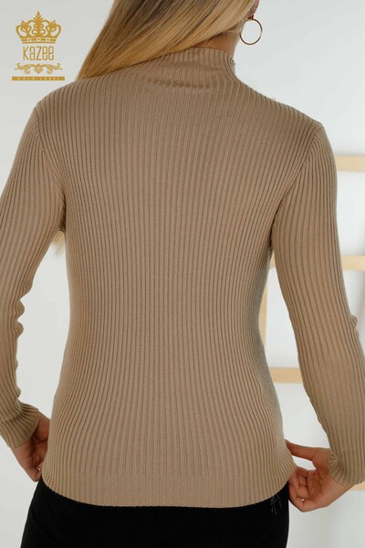 Großhandel Damen-Strickpullover - Knopfdetail - Beige - 30394 | KAZEE - 5