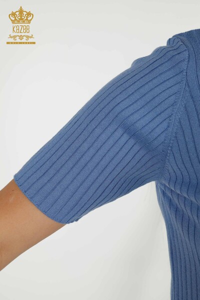 Großhandel Damen-Strickpullover - Knopfdetail - Blau - 30043 | KAZEE - 4