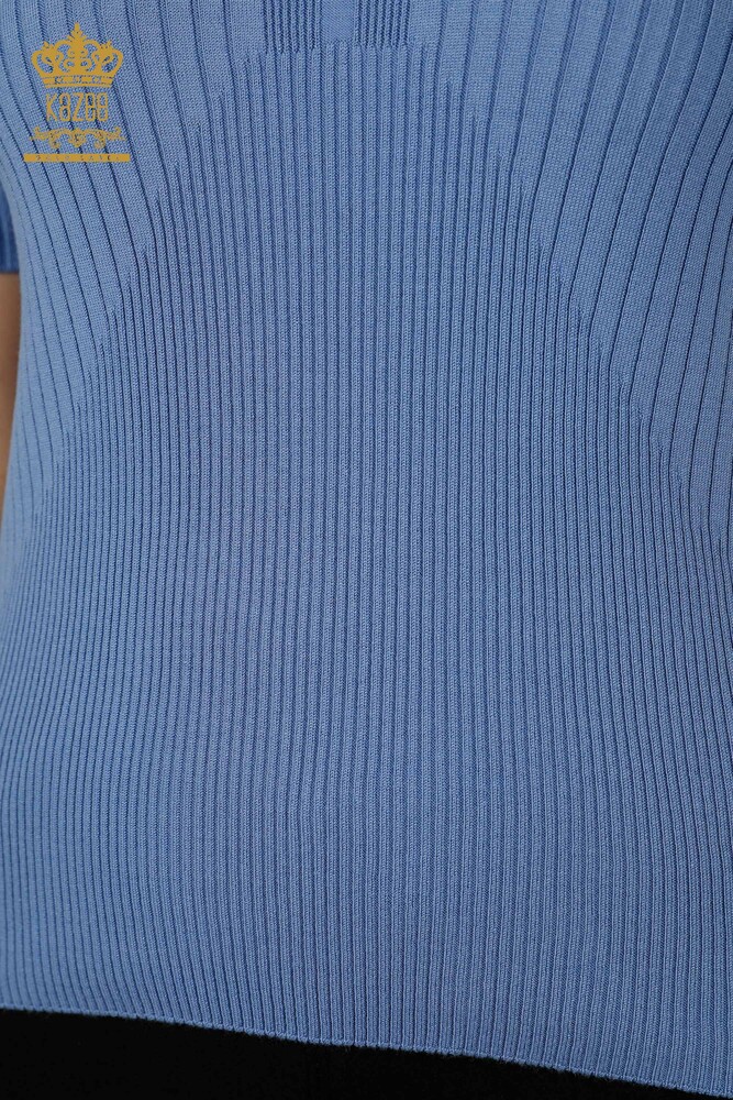 Großhandel Damen-Strickpullover - Knopfdetail - Blau - 30043 | KAZEE - 5