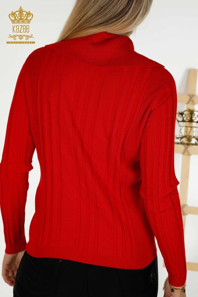 Großhandel Damen-Strickpullover - Knopfdetail - Rot - 30134 | KAZEE - 6