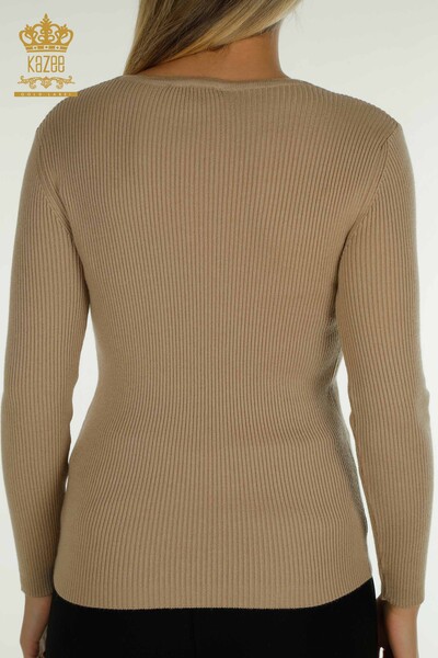 Großhandel Damen-Strickpullover - Kragen detailliert - Beige - 30392 | KAZEE - 7