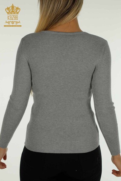 Großhandel Damen-Strickpullover - Kragen detailliert - Grau - 30392 | KAZEE - 8