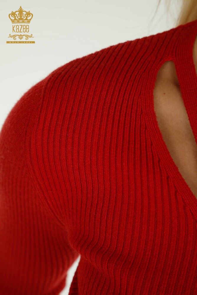 Großhandel Damen-Strickpullover - Kragen detailliert - Rot - 30392 | KAZEE - 4