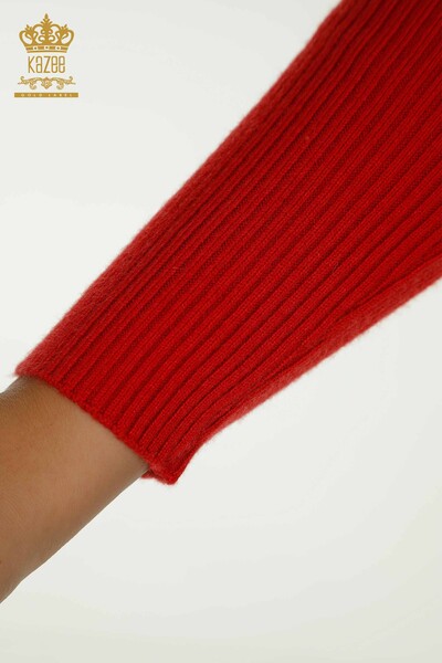 Großhandel Damen-Strickpullover - Kragen detailliert - Rot - 30392 | KAZEE - 6