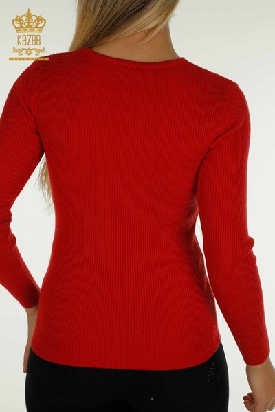 Großhandel Damen-Strickpullover - Kragen detailliert - Rot - 30392 | KAZEE - 7