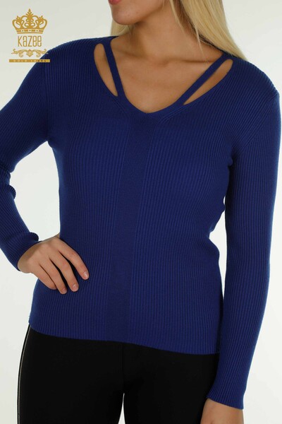 Großhandel Damen-Strickpullover - Kragen detailliert - Saks - 30392 | KAZEE - 2