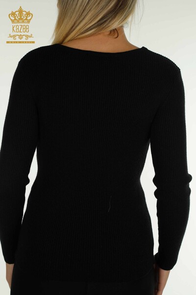 Großhandel Damen-Strickpullover - Kragen detailliert - Schwarz - 30392 | KAZEE - 7