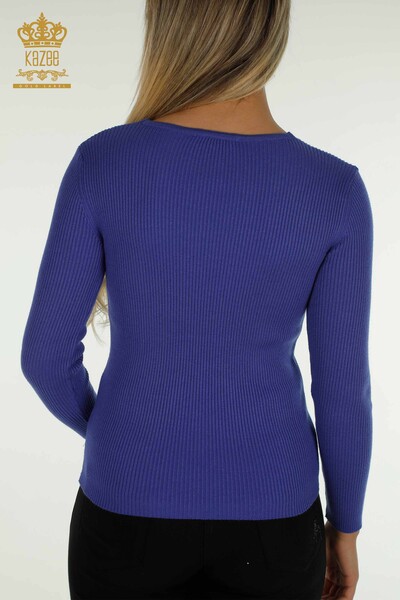 Großhandel Damen-Strickpullover - Kragen detailliert - Violett - 30392 | KAZEE - 8