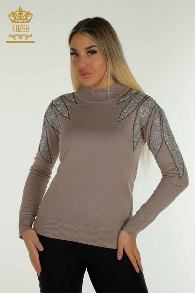 Großhandel Damen-Strickpullover - Kristall Stein bestickt - Nerz - 30114 | KAZEE 