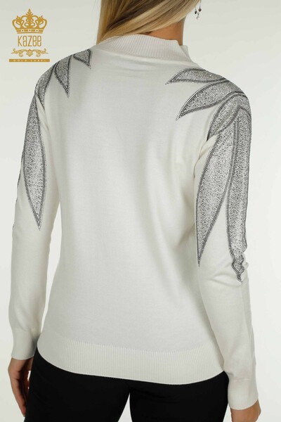 Großhandel Damen Strickpullover - Kristall Stein bestickt - Ecru - 30114 | KAZEE - 6