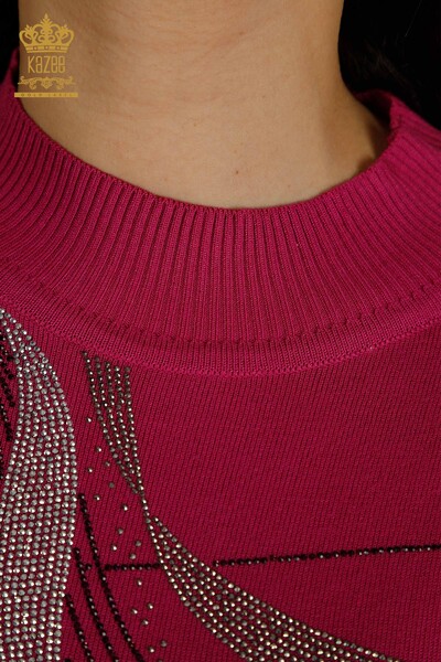 Großhandel Damen-Strickpullover - Kristall Stein bestickt - Fuchsia - 30469 | KAZEE - 5