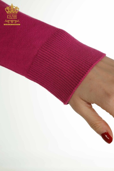 Großhandel Damen-Strickpullover - Kristall Stein bestickt - Fuchsia - 30469 | KAZEE - 6