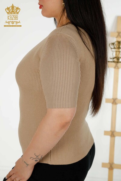 Großhandel Damen Strickpullover - Kurzarm - Beige - 30397 | KAZEE - 4