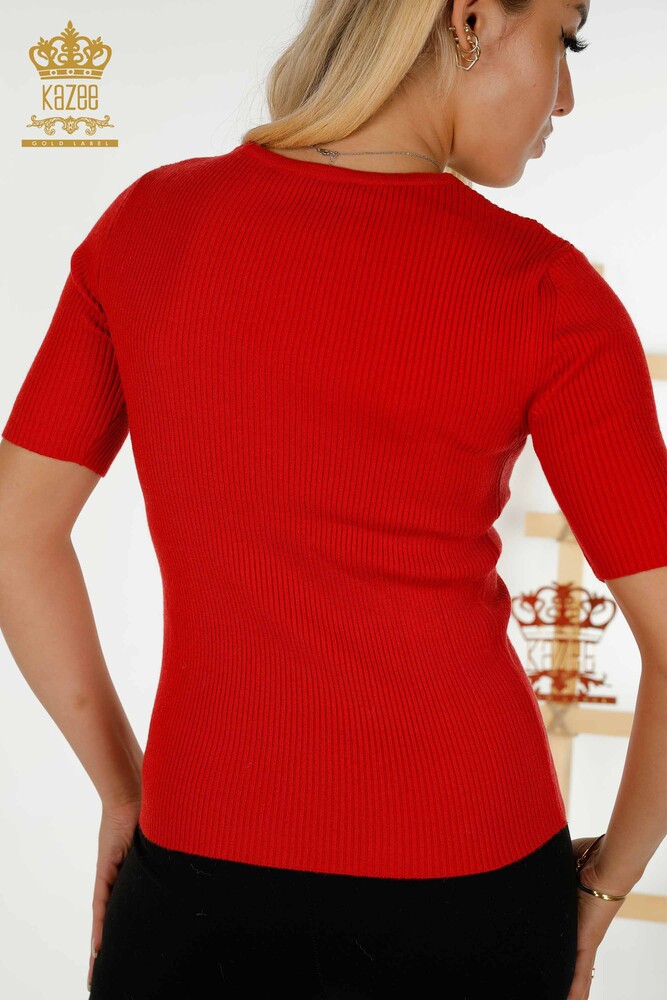 Großhandel Damen Strickpullover - Kurzarm - Rot - 30397 | KAZEE - 5