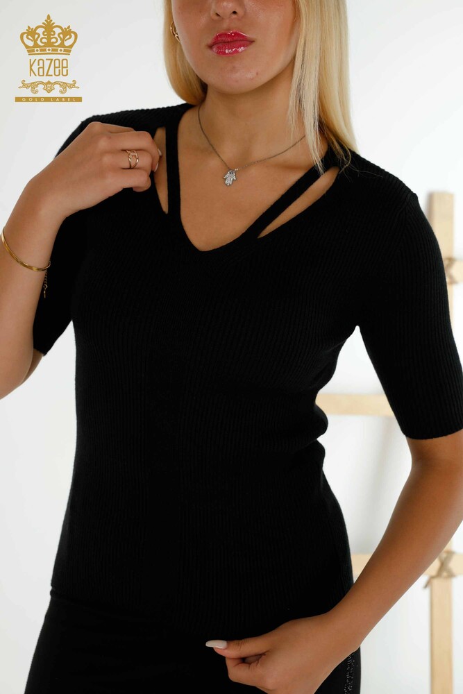 Großhandel Damen Strickpullover - Kurzarm - Schwarz - 30397 | KAZEE - 2