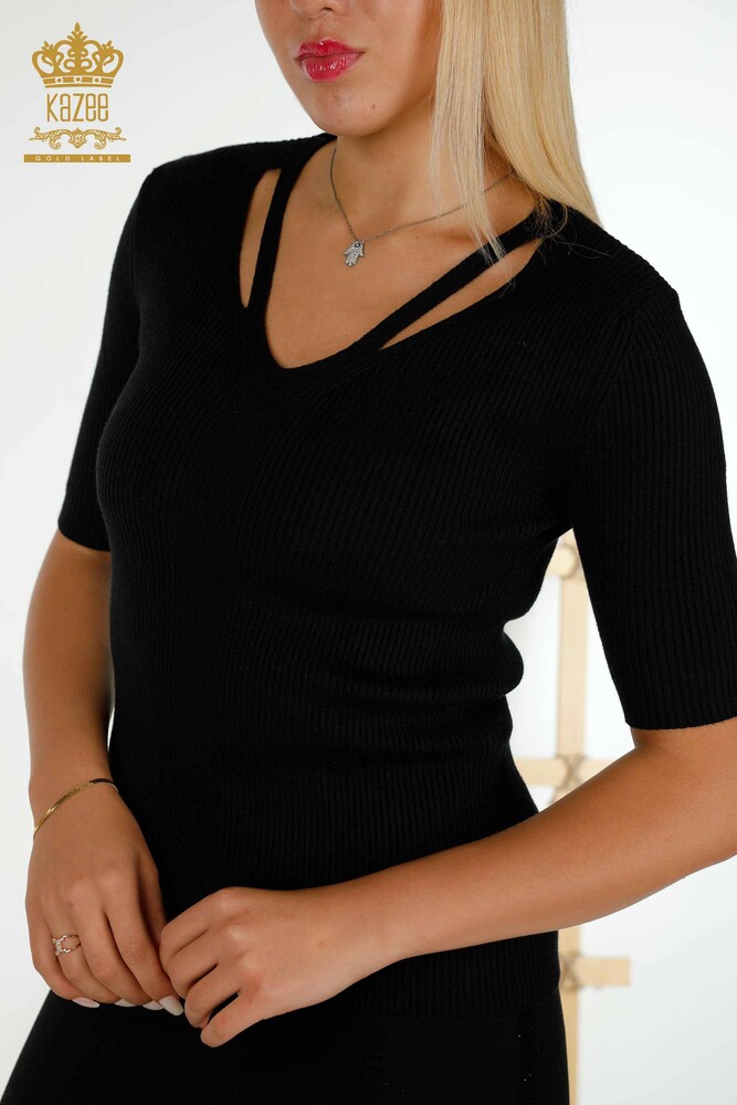 Großhandel Damen Strickpullover - Kurzarm - Schwarz - 30397 | KAZEE - 3