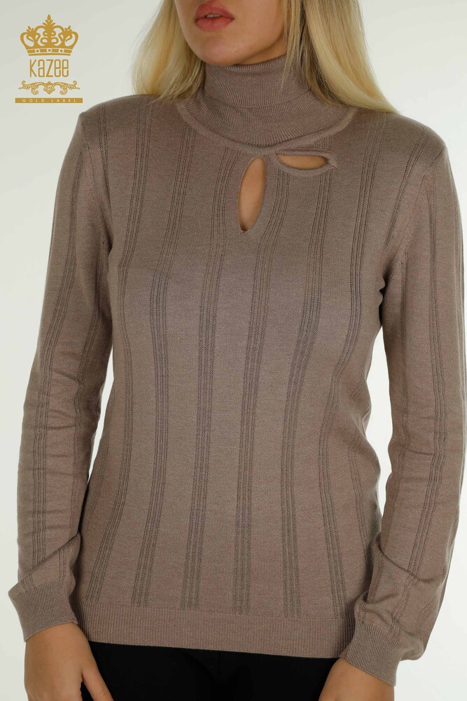 Großhandel Damen-Strickpullover - Loch detail - Nerz - 30781 | KAZEE - 2