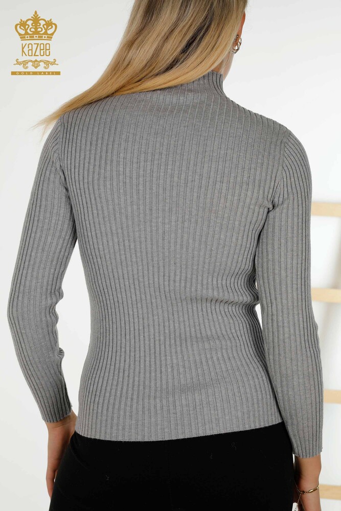 Großhandel Damen-Strickpullover - Loch detailliert - Grau - 30395 | KAZEE - 7