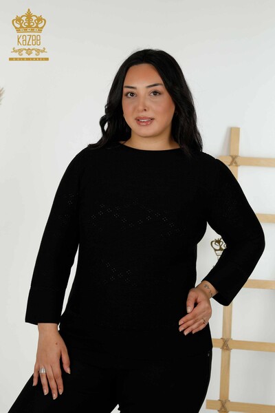 Großhandel Damen-Strickpullover - Loch detailliert - Schwarz - 30083 | KAZEE - 1