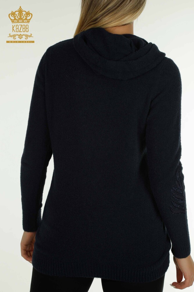 Großhandel Damen Strickpullover - Mit Kapuze - Angora - Marine - 40008 | Kazee - 10