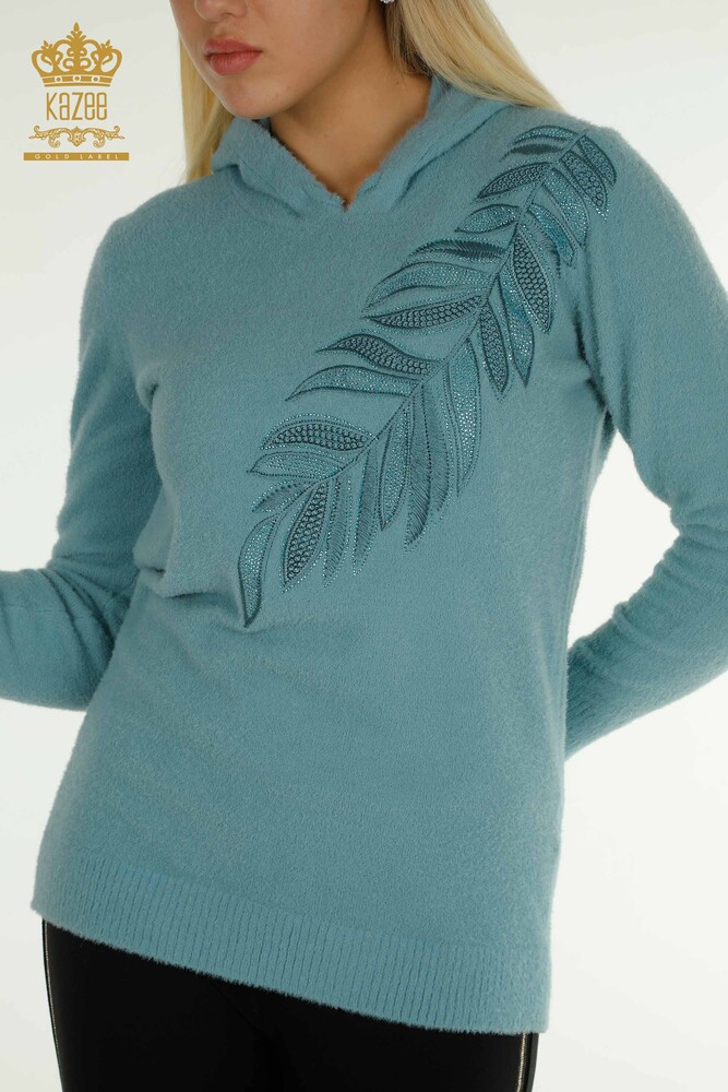 Großhandel Damen Strickpullover - Mit Kapuze - Angora - Mint - 40008 | Kazee - 2