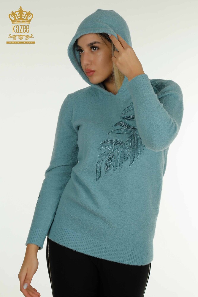 Großhandel Damen Strickpullover - Mit Kapuze - Angora - Mint - 40008 | Kazee - 9