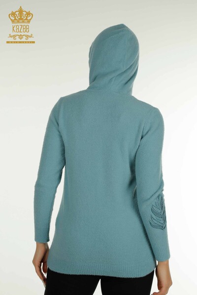 Großhandel Damen Strickpullover - Mit Kapuze - Angora - Mint - 40008 | Kazee - 10