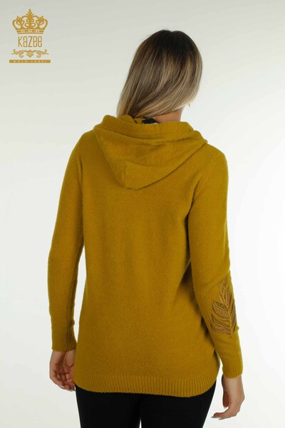 Großhandel Damen Strickpullover - Mit Kapuze - Angora - Senf - 40008 | Kazee - 10