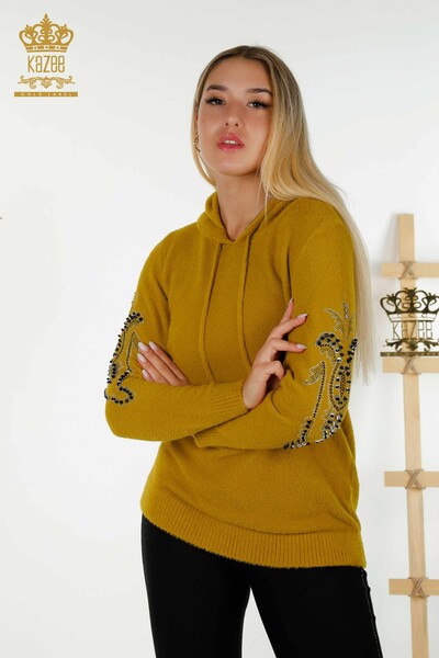 Großhandel Damen Strickpullover - Mit Kapuze - Senf - 40006 | KAZEE - Thumbnail