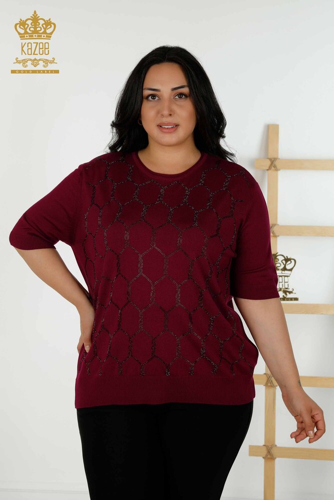 Großhandel Damen-Strickpullover mit Stone-Stickerei in Lila - 30317 | KAZEE - 1