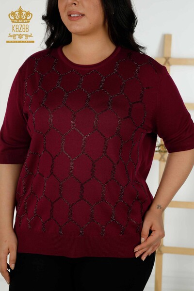 Großhandel Damen-Strickpullover mit Stone-Stickerei in Lila - 30317 | KAZEE - 2