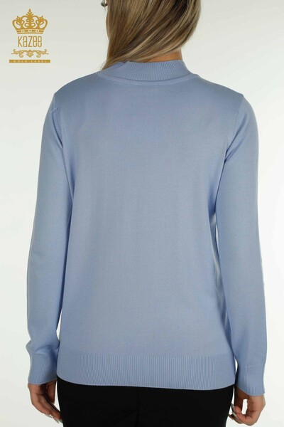 Großhandel Damen-Strickpullover Perle Stein bestickt Blau - 30672 | KAZEE - 8