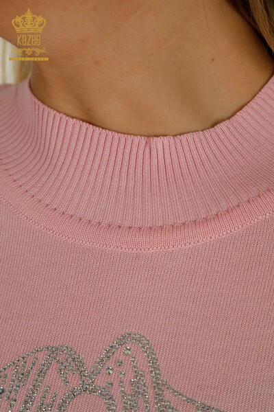 Großhandel Damen-Strickpullover - Perlen Stein bestickt - Rosa - 30672 | KAZEE - 5