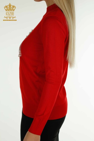 Großhandel Damen-Strickpullover - Perlen Stein bestickt - Rot - 30672 | KAZEE - 6