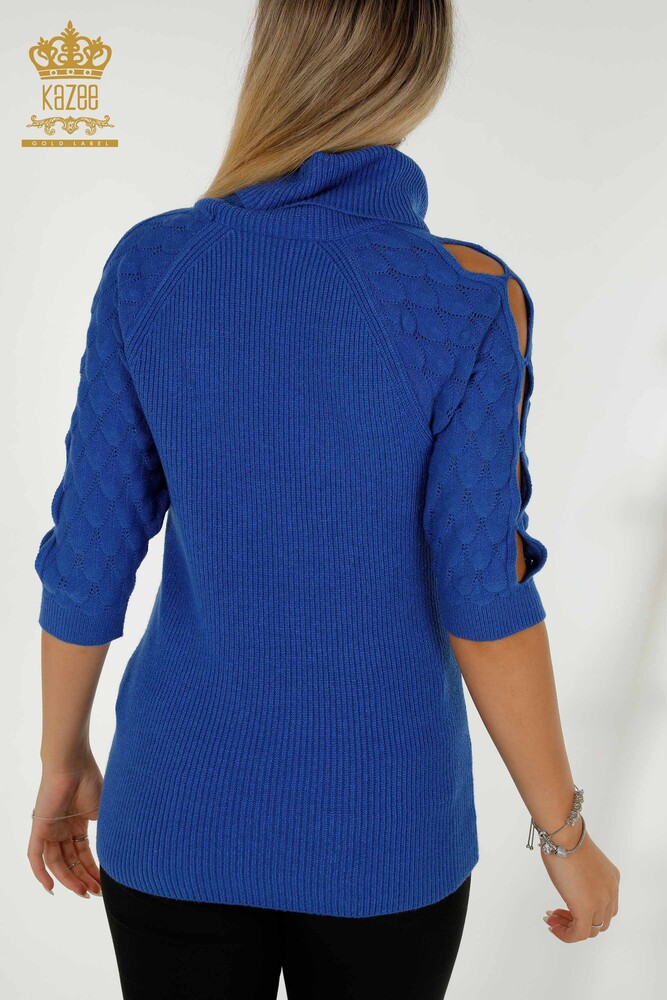 Großhandel Damen-Strickpullover - Rollkragenpullover - Ärmel detailliert - Saks - 30560 | KAZEE - 6