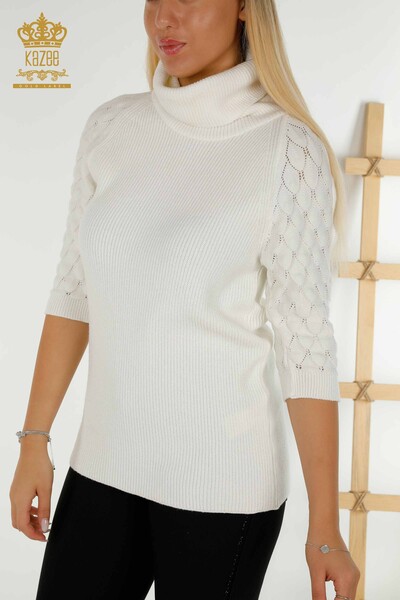 Großhandel Damen-Strickpullover - Rollkragenpullover - Ärmel detailliert - Ecru - 30560 | KAZEE - 2