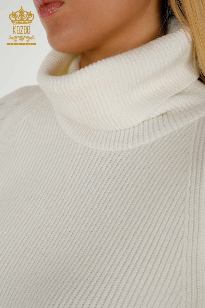 Großhandel Damen-Strickpullover - Rollkragenpullover - Ärmel detailliert - Ecru - 30560 | KAZEE - 3