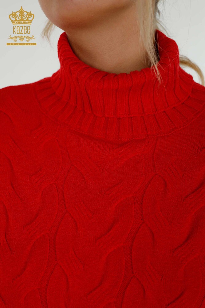 Großhandel Damen-Strickpullover - Rollkragenpullover - Rot - 30231 | KAZEE - 3