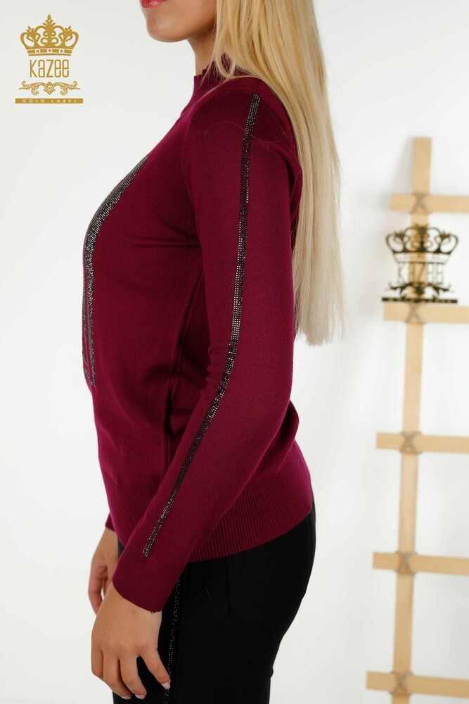 Großhandel Damen-Strickpullover - Rosenmuster - Lila - 30448 | KAZEE - 5