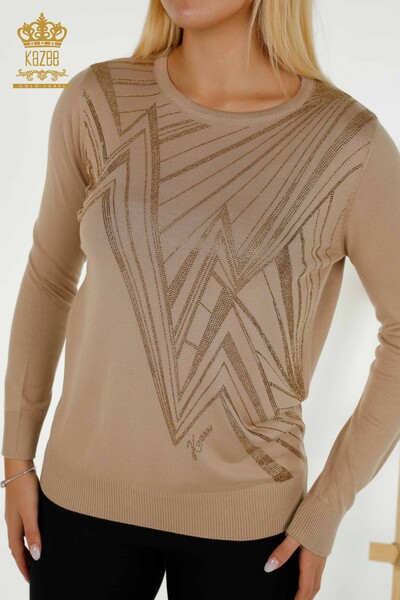 Großhandel Damen-Strickpullover - Rundhalsausschnitt - Beige - 30027 | KAZEE - Thumbnail