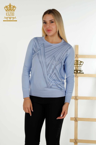 Großhandel Damen-Strickpullover - Rundhalsausschnitt - Blau - 30027 | KAZEE 