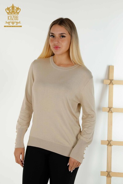 Großhandel Damen-Strickpullover - Rundhalsausschnitt - Hellbeige - 30508 | KAZEE 