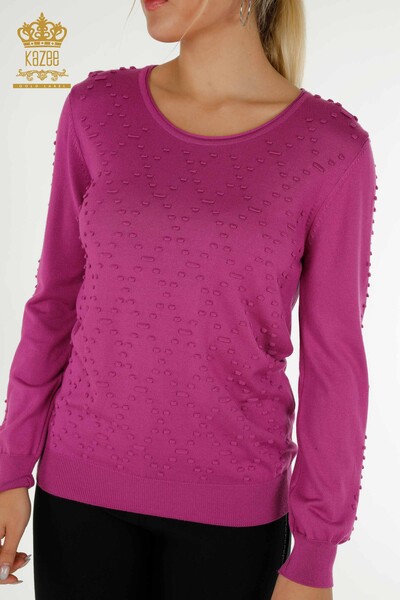 Großhandel Damen-Strickpullover - Rundhalsausschnitt - Lila - 30408 | KAZEE - 2