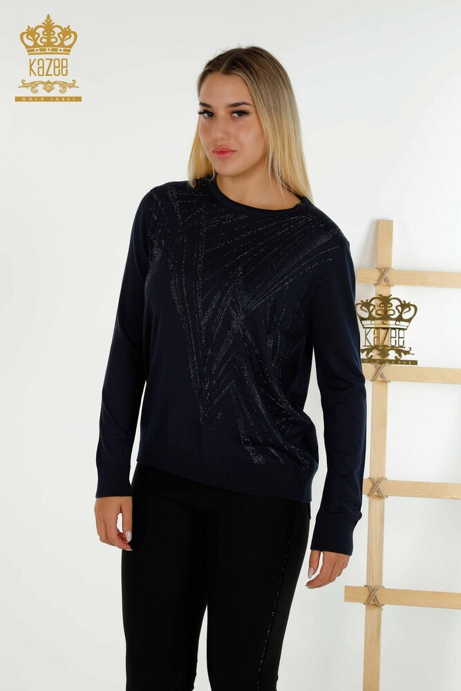 Großhandel Damen-Strickpullover - Rundhalsausschnitt - Marineblau - 30027 | KAZEE - 1