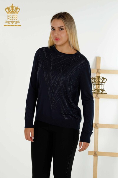 Großhandel Damen-Strickpullover - Rundhalsausschnitt - Marineblau - 30027 | KAZEE 