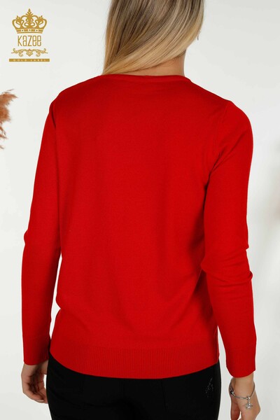 Großhandel Damen-Strickpullover - Rundhalsausschnitt - Rot - 30027 | KAZEE - 6