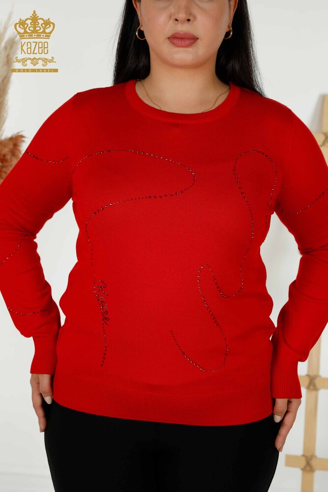 Großhandel Damen Strickpullover - Rundhalsausschnitt - Rot – 30157 | KAZEE - 2