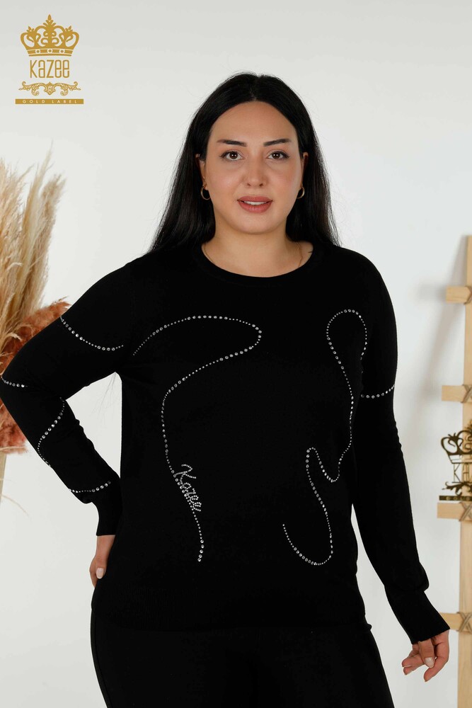 Großhandel Damen Strickpullover - Rundhalsausschnitt - Schwarz - 30157 | KAZEE - 1