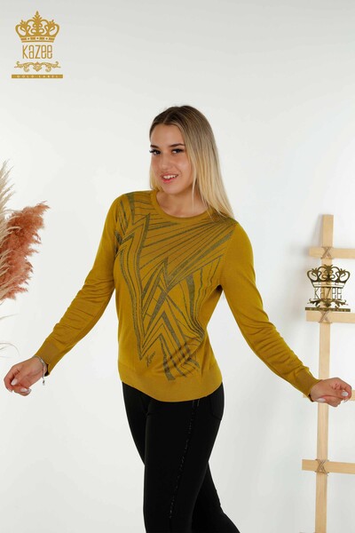 Großhandel Damen-Strickpullover - Rundhalsausschnitt - Senfgelb - 30027 | KAZEE - Thumbnail